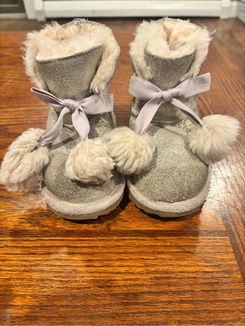 Uggs Toddler Beige Faux-Fur Pom Booties - Kids Accessories